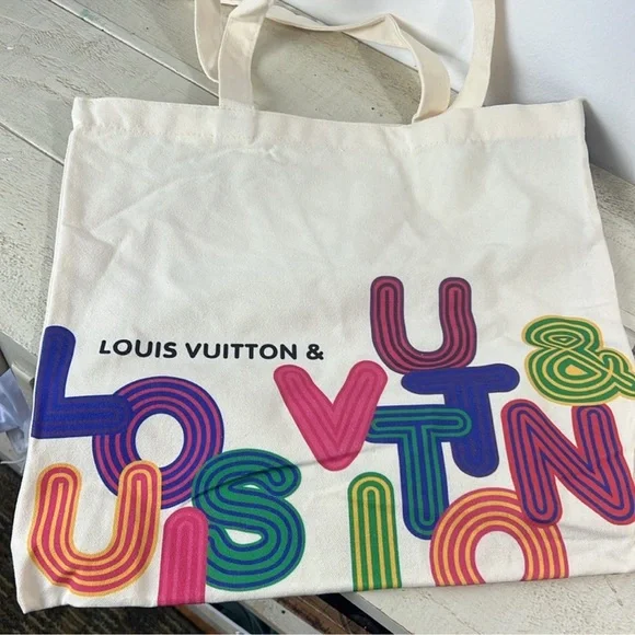 Louis Vuitton Cream Tote with Multicolor Lettering, NEW - Picture 3 of 6